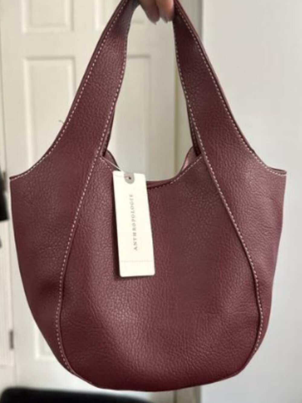 NWOT - Anthropologie Burgundy Bag with White Stitching